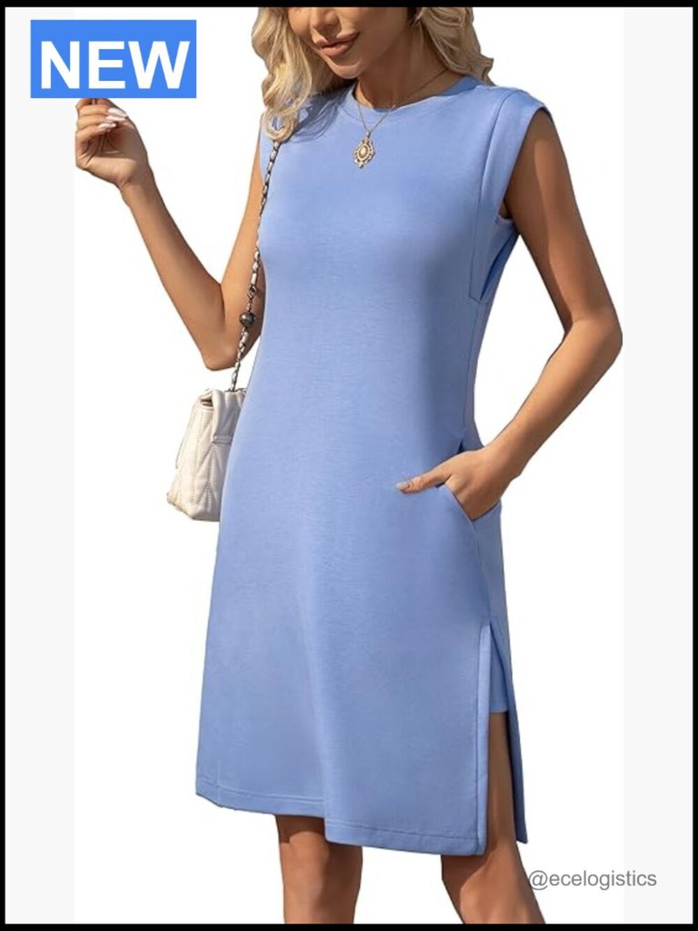 Women's Summer Casual Cap Sleeve Midi Dress with Pockets